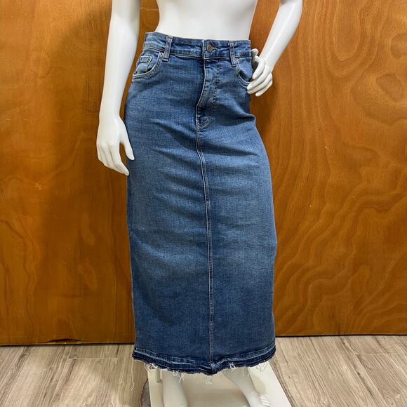 ZARA High Waist Long Denim Pencil Skirt Size M Blue - Picture 1 of 10